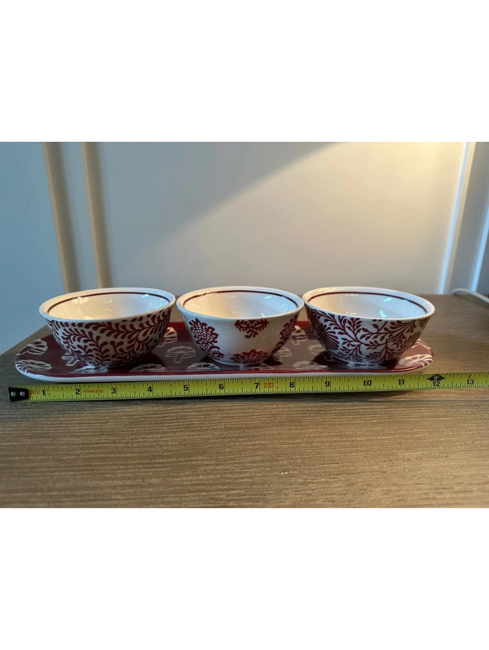 Williams Sonoma Pachar Mix & Match 3-Piece Ceramic Snack Bowl Set with Burgundy/
